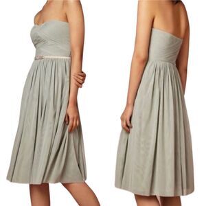 Anthro BHLDN Hitherto Sage Green Cordelia Strapless Fit and Flare Chiffon Dress